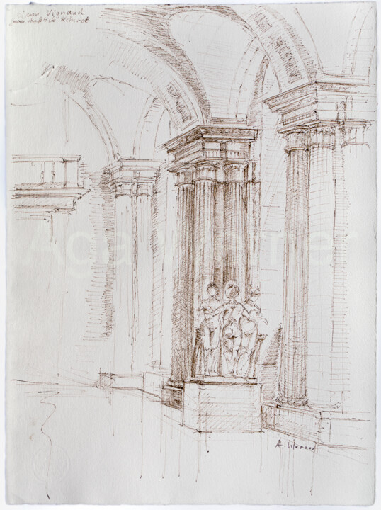 Drawing titled "Louvre-salle de Car…" by Aga Werner, Original Artwork, Ink