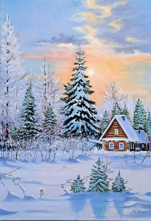 Peinture intitulée "Calm of snow" par Andrii Kovalev, Œuvre d'art originale, Acrylique Monté sur Châssis en bois