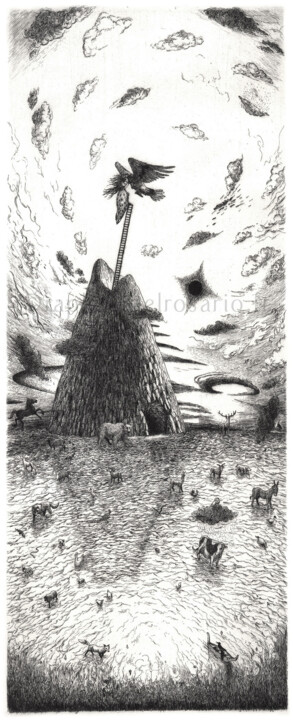 Cosmogonie II - Sortie des Brumes Printmaking, 13.8x5.5 in