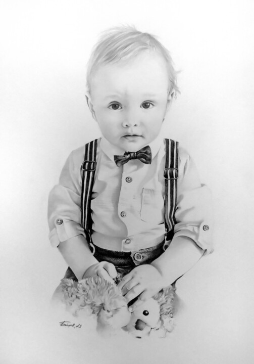 Hi Theo ! Portrait of a grandson. 图画, 23.6x16.5 in