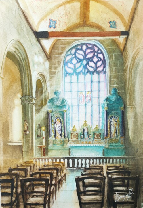 Chapelle de "La Clarté" Perros-Guirec 绘画, 19.7x13.8 in