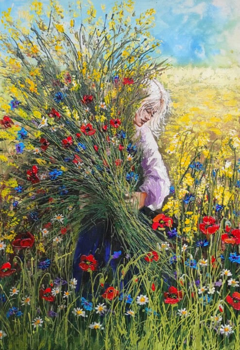 Painting titled ""BUNCH OF HAPPINESS"" by Elena Kraft, Original Artwork, Acrylic Mounted on Wood Stretcher frame