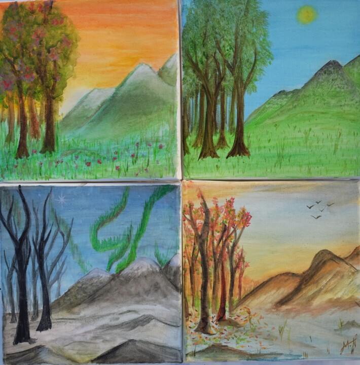 Painting titled "four seasons" by Maria Nasr, Original Artwork, Watercolor