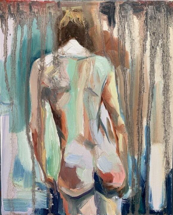 Naked female figure, nude, woman. 绘画, 11.8x9.5 in