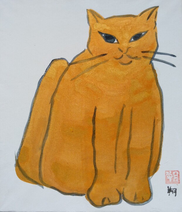 NIHONGA NEKO Oyabun 绘画, 7.9x6.9 in