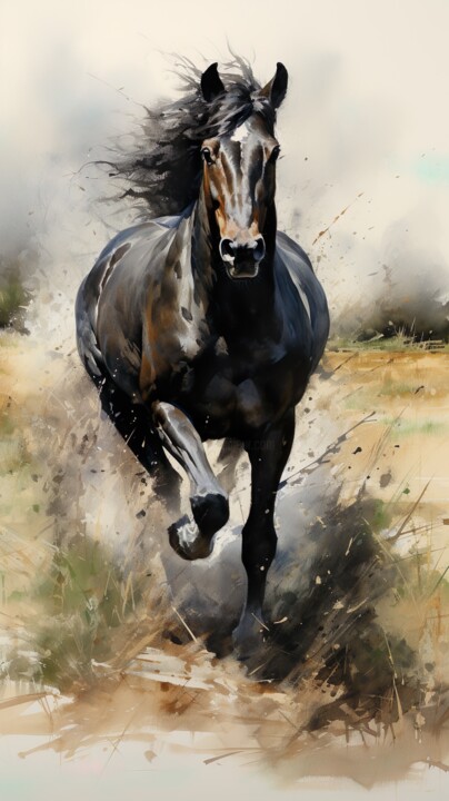 Digitale Kunst getiteld "Black Beauty" door Kajiro, Origineel Kunstwerk, AI gegenereerde afbeelding