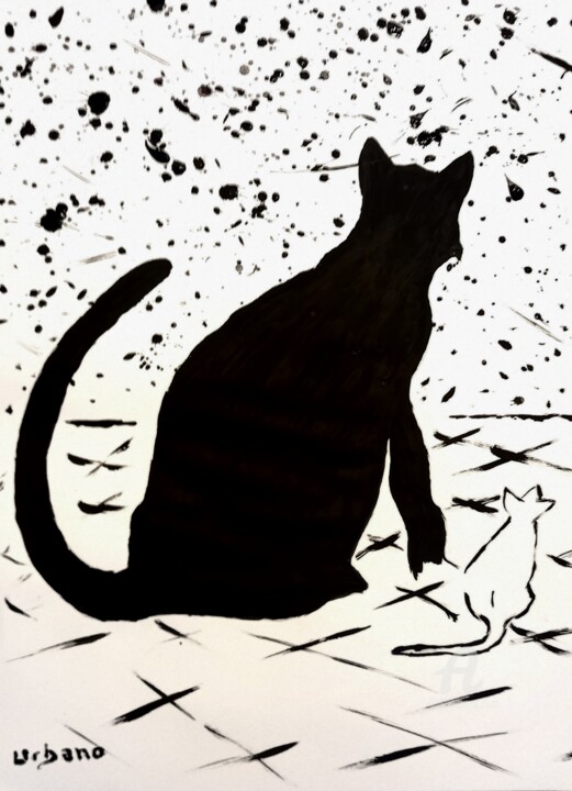 El gato negro y el raton blanco 绘画, 16.1x11.8 in