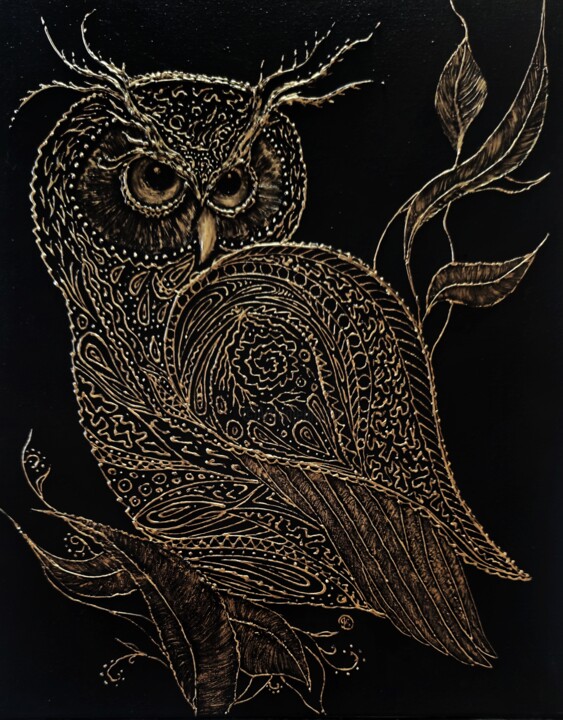 Золотая сова 绘画, 19.7x15.8 in