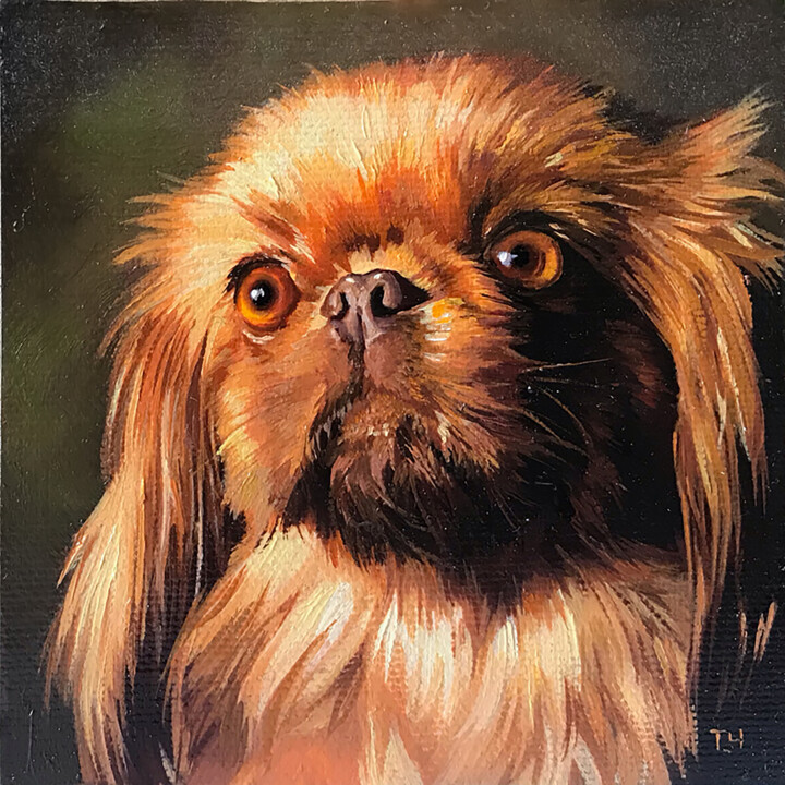 Miniature "Pekingese" 绘画, 3.9x3.9 in