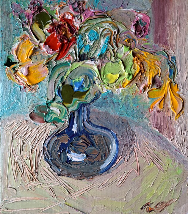 Ваза с настурцией и клевером 绘画, 9.8x8.7 in