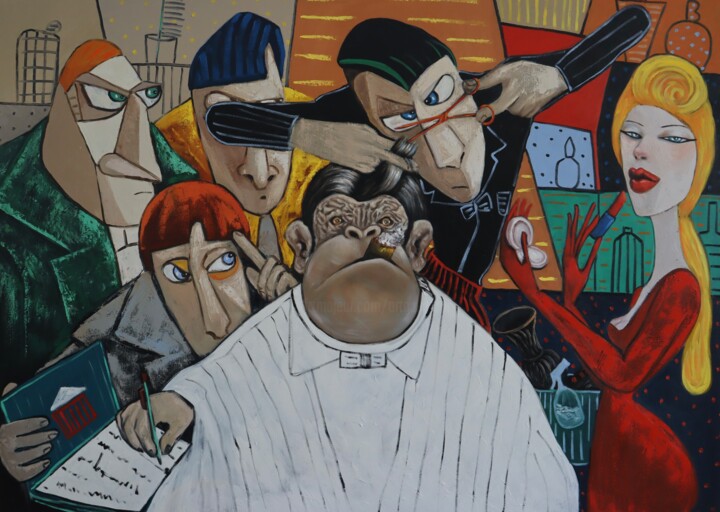 Boss having a hair cut 绘画, 54.7x70.9 in