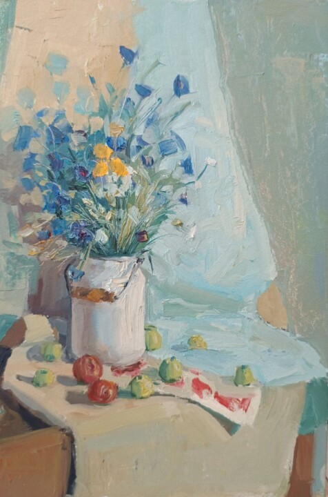 Painting titled "Summer" by Oksana Zavadovska, Original Artwork, Oil Mounted on Cardboard