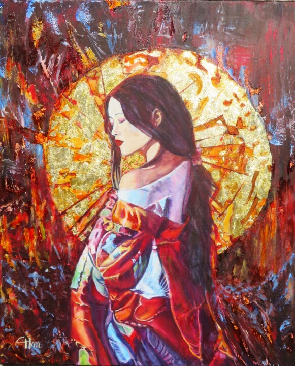 Peinture intitulée "MA JAPONAISE" par Chantal Martin (chm), Œuvre d'art originale, Acrylique Monté sur Châssis en bois