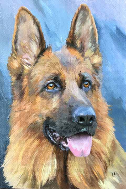 Miniature "German Shepherd -light" 绘画, 5.9x3.9 in