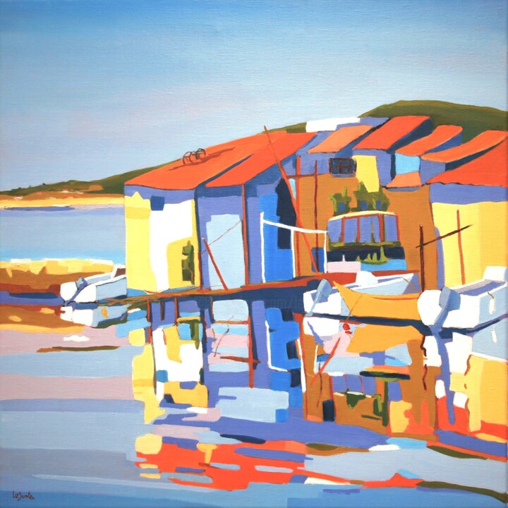 Peinture intitulée "Sète, les Cabanes d…" par Jean-Noël Le Junter, Œuvre d'art originale, Huile Monté sur Châssis en bois