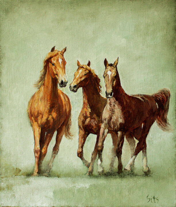 Horses 绘画, 13.8x11.8 in