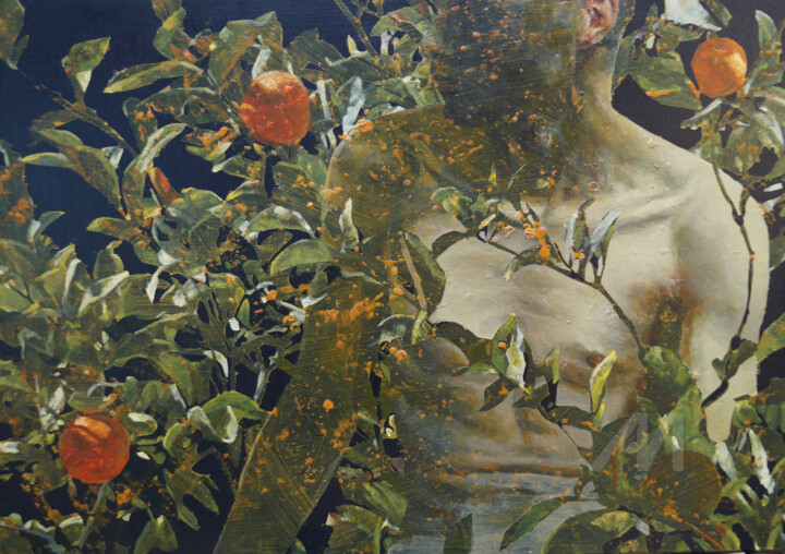 Estudio arreglo Floral con Naranjas 绘画, 19.7x27.6 in