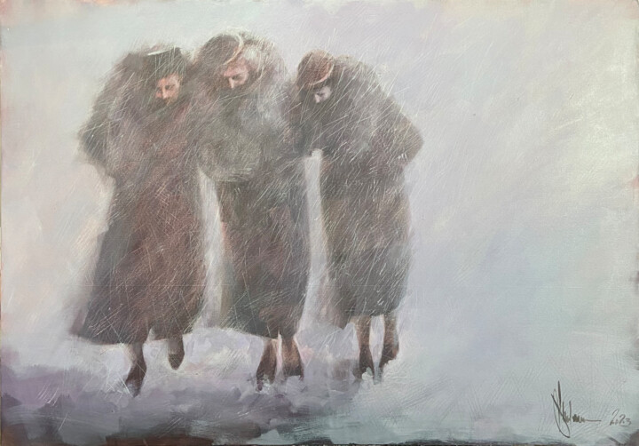 Painting titled "Retro bizzard." by Igor Shulman, Original Artwork, Oil Mounted on Wood Stretcher frame