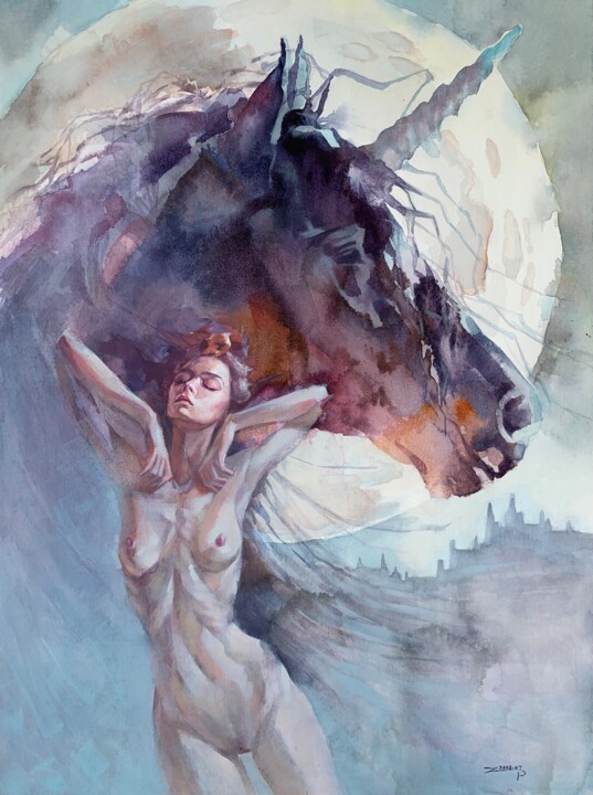 FULL MOON #1 OIL 绘画, 31.5x23.6 in