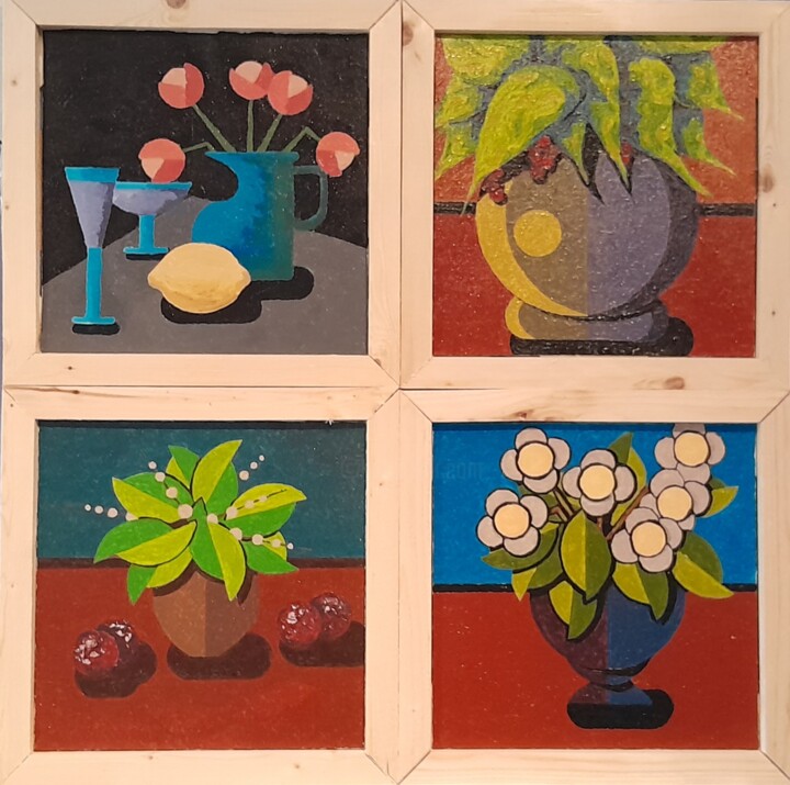 Quadriptyque de vases . 绘画, 20.5x20.5 in