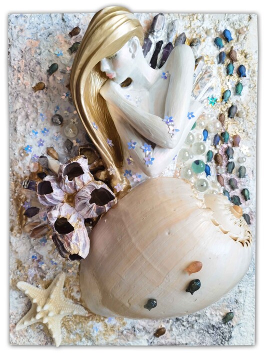Original artwork Ocean/Sea Goddess, fantasy woman art 雕塑, 15.8x11.8 in