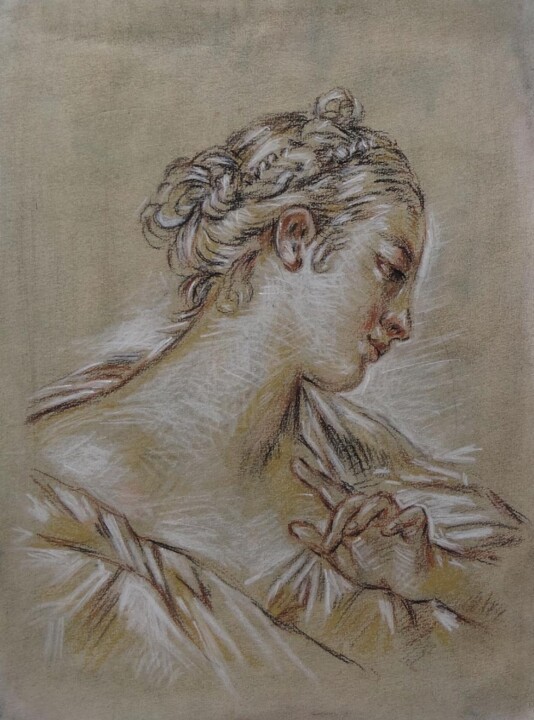 Étude de tete de jeune fille (après Boucher) 图画, 12.6x9.5 in