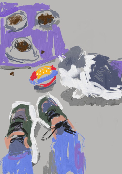 Legs and gray cat 数字艺术