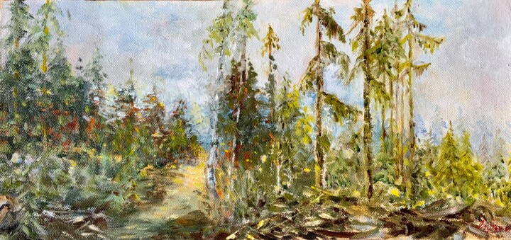 Forest. Alps. 绘画, 7.1x14.6 in