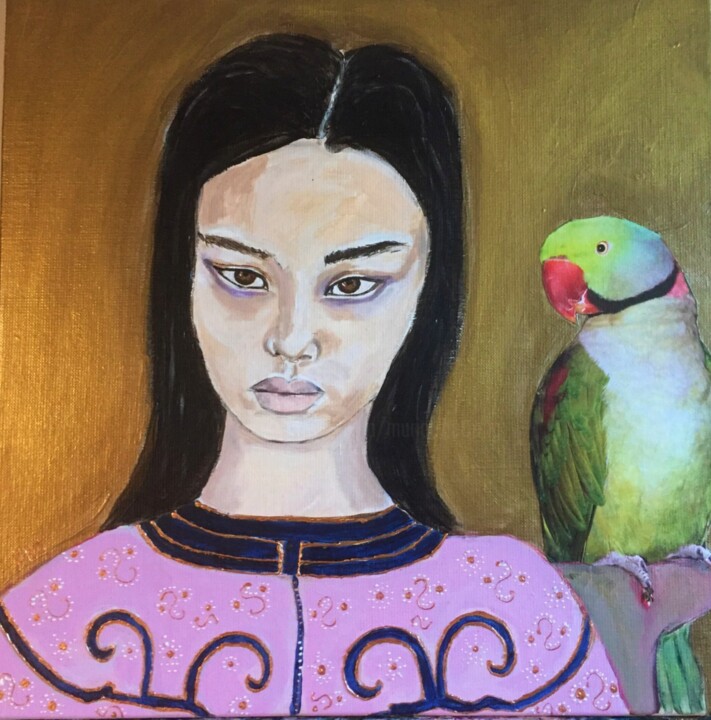 Petite fille chinoise à la robe brodée 绘画, 15.8x15.8 in