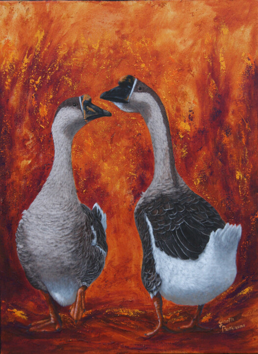 Painting titled "L'amour est dans l'…" by Ginette Berthiaume, Original Artwork, Acrylic Mounted on Wood Stretcher frame