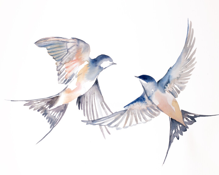 Swallows in Flight No. 44 绘画, 16x20 in