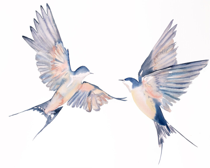 Swallows in Flight No. 45 绘画, 16x20 in