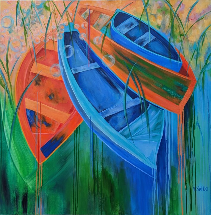 Summer Holidays. Childhood Nostalgia. 绘画, 48x48 in