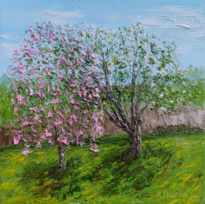 「Two trees」というタイトルの絵画 Aleksandr Petelinによって, オリジナルのアートワーク, オイル