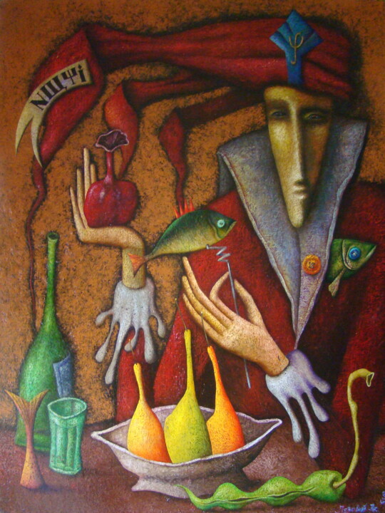 Painting titled "Apocryphal portrait…" by Andrej Losovoj, Original Artwork, Oil Mounted on Wood Stretcher frame