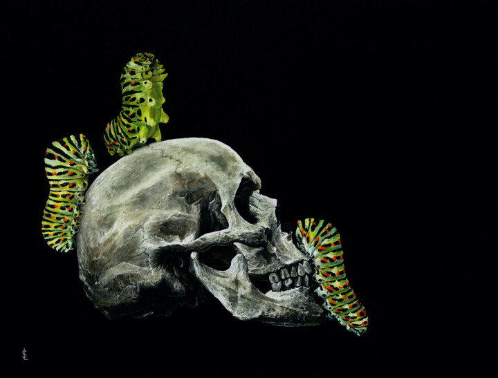 Painting titled "Papilio machaon" by Sailev, Original Artwork, Oil Mounted on Wood Stretcher frame