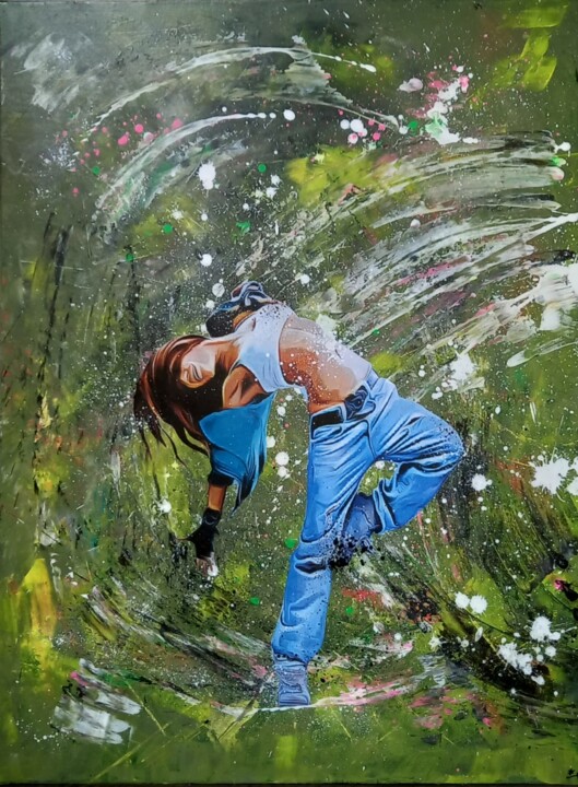 Painting titled "Dancing" by Nathalie Pellissier, Original Artwork, Acrylic Mounted on Wood Stretcher frame