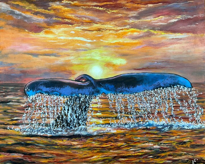 Il tuffo della balena. 绘画, 19.7x23.6 in