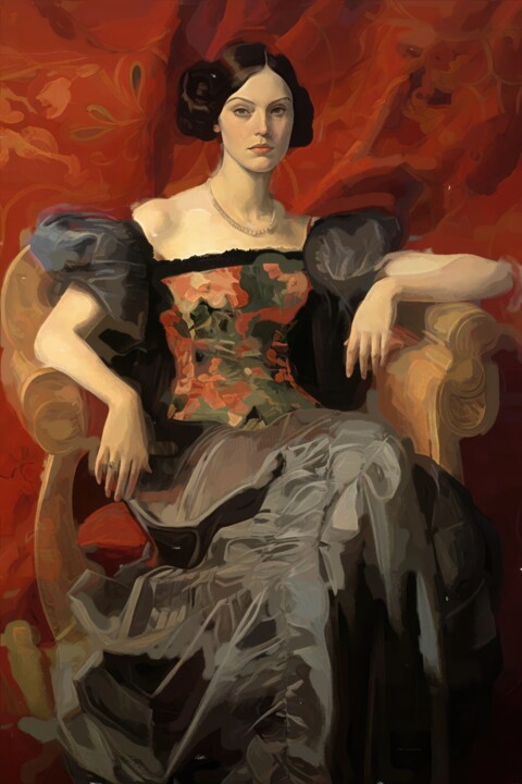 Digital Arts titled "Olga in an Armchair…" by Gerry Martinez, Original Artwork, Digital Painting