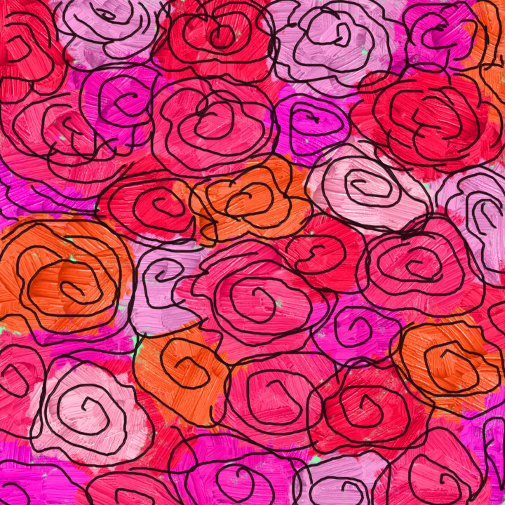 数字艺术 标题为“Roses from childhoo…” 由Vafa Majidli, 原创艺术品, 数字油画