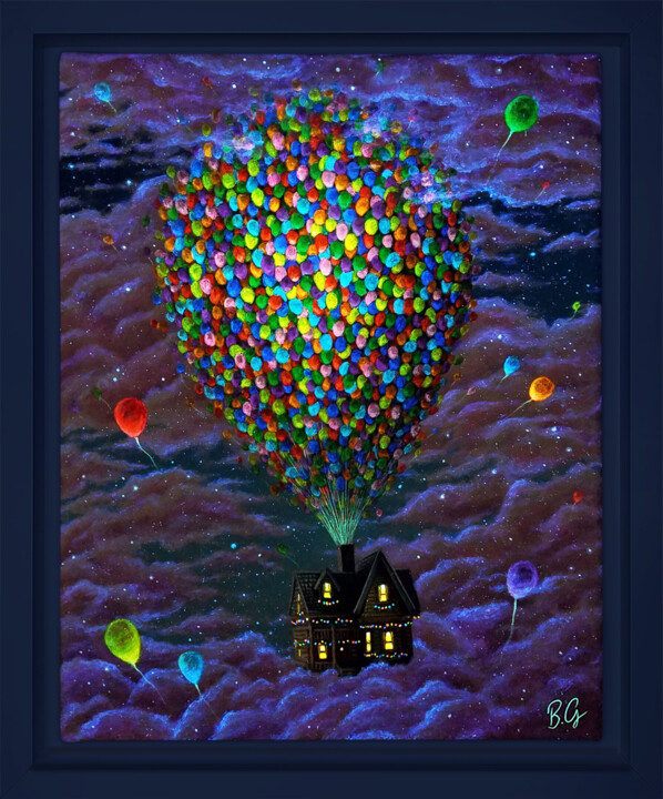 Flying House (fluorescence magique) 绘画, 15.8x12.6 in