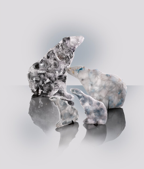 Sculptuur getiteld "Les Ours" door S Duclos, Origineel Kunstwerk, Glas
