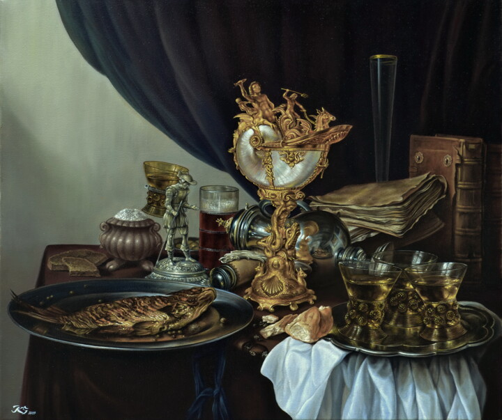 "Still life with Nautilus Cup" by Gerrit Willemsz Heda. Copy 绘画, 23.6x27.6 in