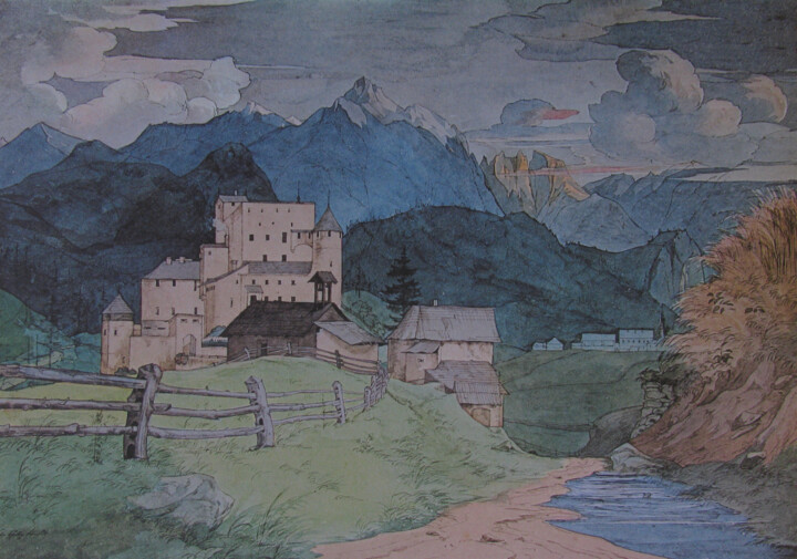 Malerei mit dem Titel "Château de Naudersb…" von Ernst Ferdinand Oehme, Original-Kunstwerk, Aquarell
