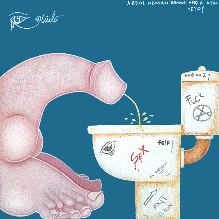 Картина под названием "To Pee or Not to Pee" - Güçlü Kadir Yılmaz, Подлинное произведение искусства, Акрил