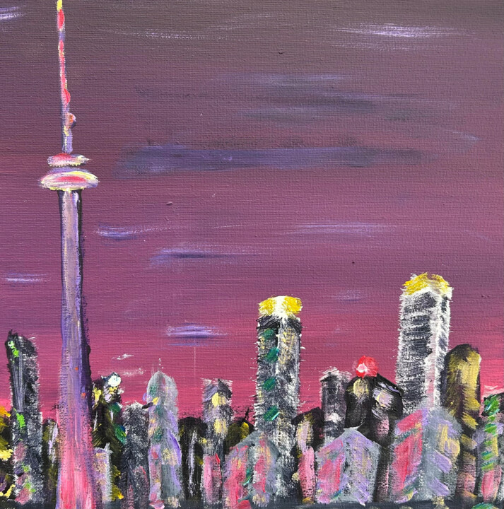 Toronto Night Skyline 绘画, 10x10 in