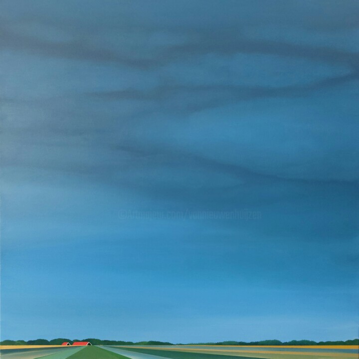 Pintura intitulada "Zuid-Beveland (pold…" por Nelly Van Nieuwenhuijzen, Obras de arte originais, Acrílico Montado em Armação…