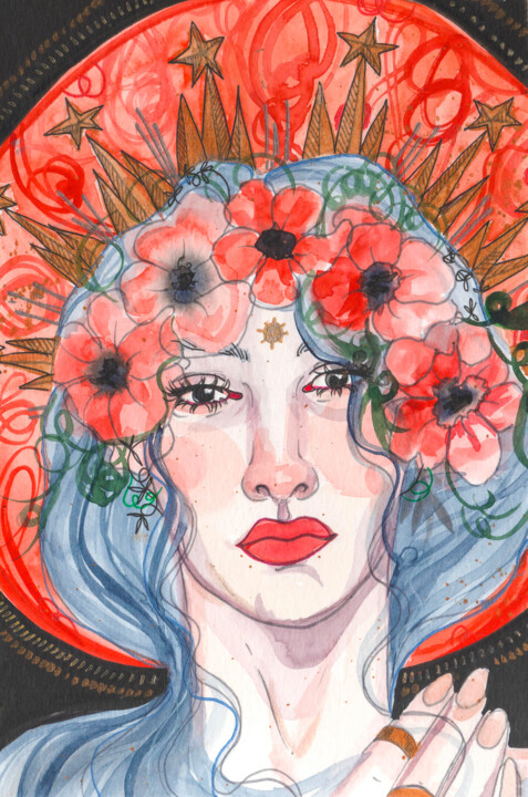 Girl with a wreath 绘画, 44.3x29.4 in