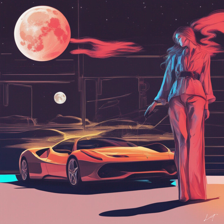 woamn and Supercar 绘画, 39.4x39.4 in
