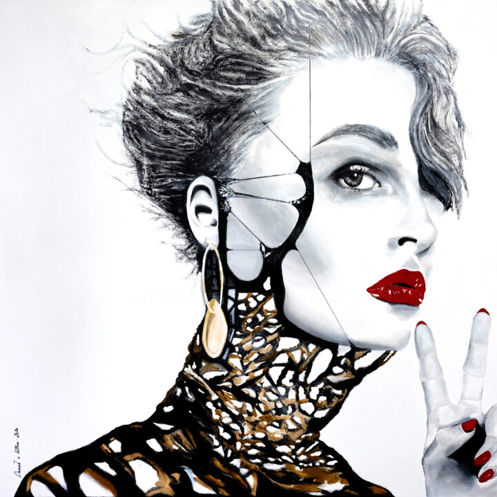 Painting titled "Gefangen im Netz de…" by Veronika Von Kathen, Original Artwork, Acrylic Mounted on Wood Stretcher frame